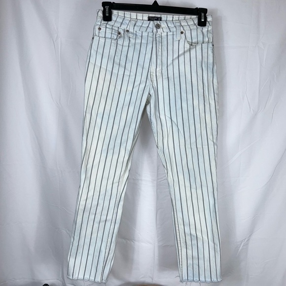 Abercrombie & Fitch Jeans Railroad Striped Simone High Rise Slim Fit Frayed Hem - Picture 1 of 12